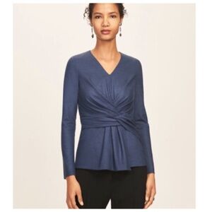 The Fold London Blue Virgin Wool V-Neck Top Blouse